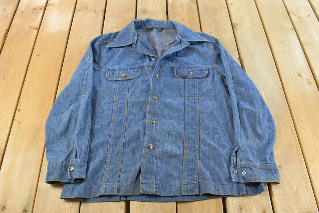 Vintage 1970s Lee Western Style Pearl Snap Button Up Denim Shirt Men's Large