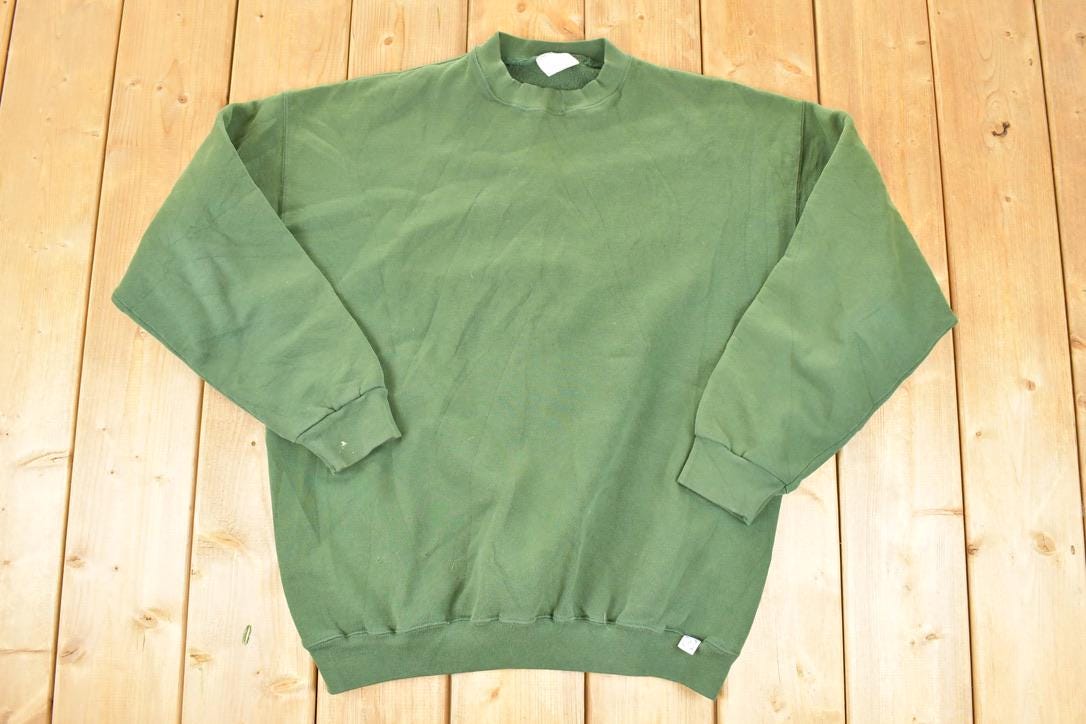 Vintage 1990s Discus Athletic Blank Army Green Crewneck Sweatshirt Men's L