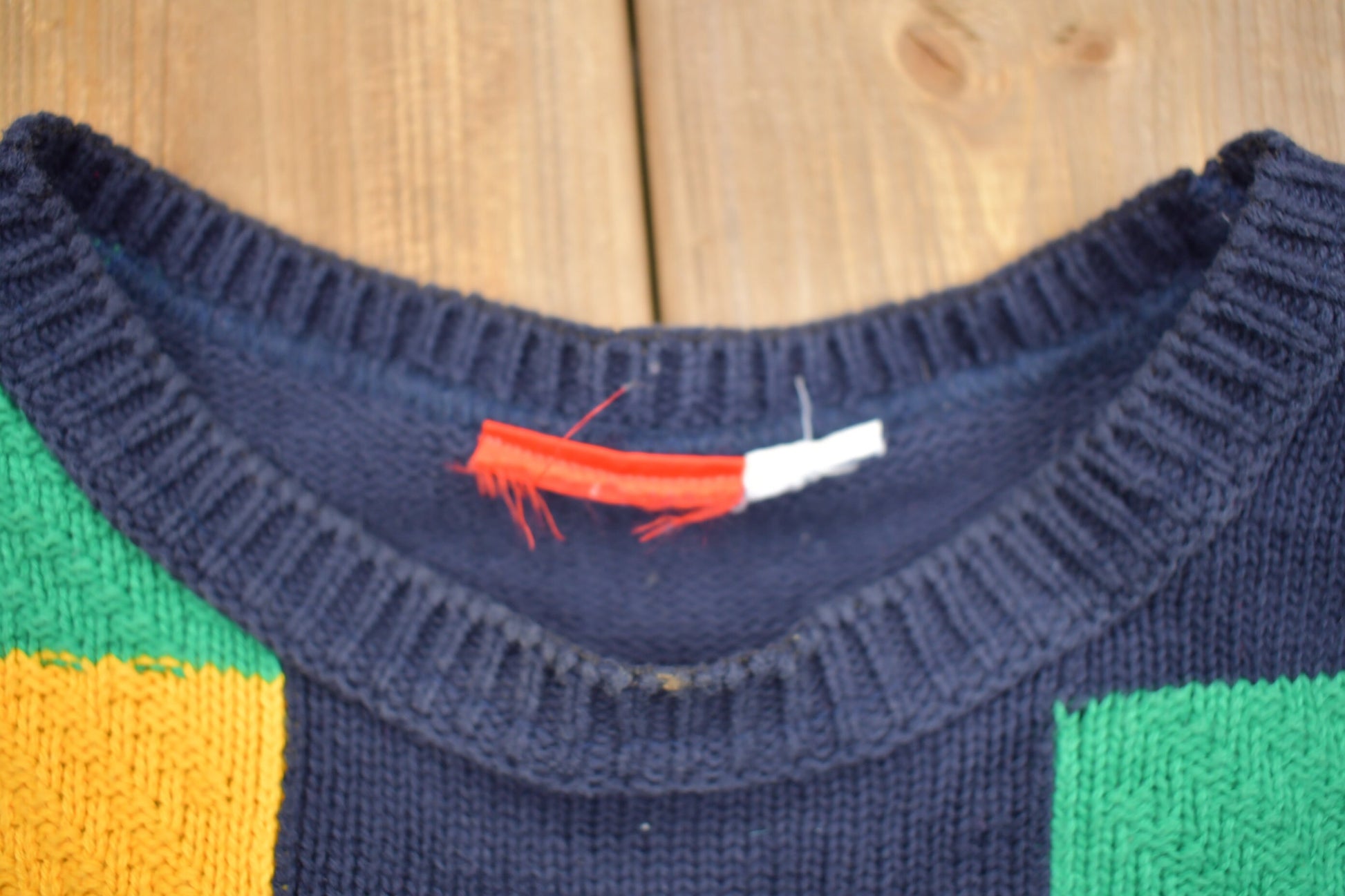 Vintage 1990s Abstract Color Block Knitted Sweater / Vintage 90s Crewneck / Pattern Sweater / Outdoor / Hand Knit / Pullover Sweatshirt