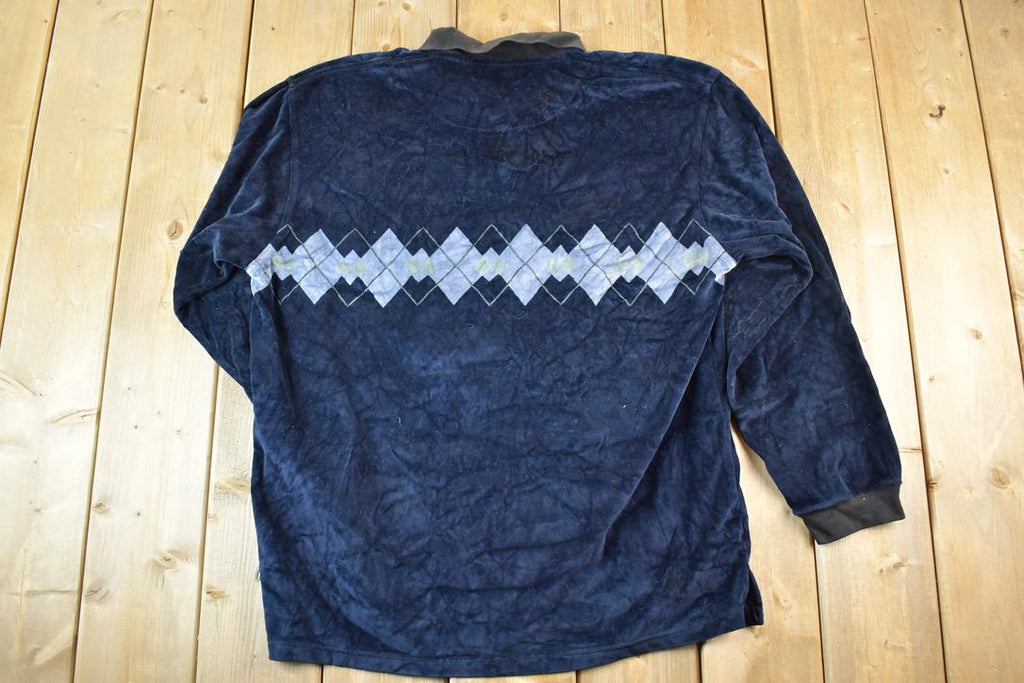 Vintage 1990s Montage Collection Collared Argyle Print Crewneck Sweatshirt Mens M