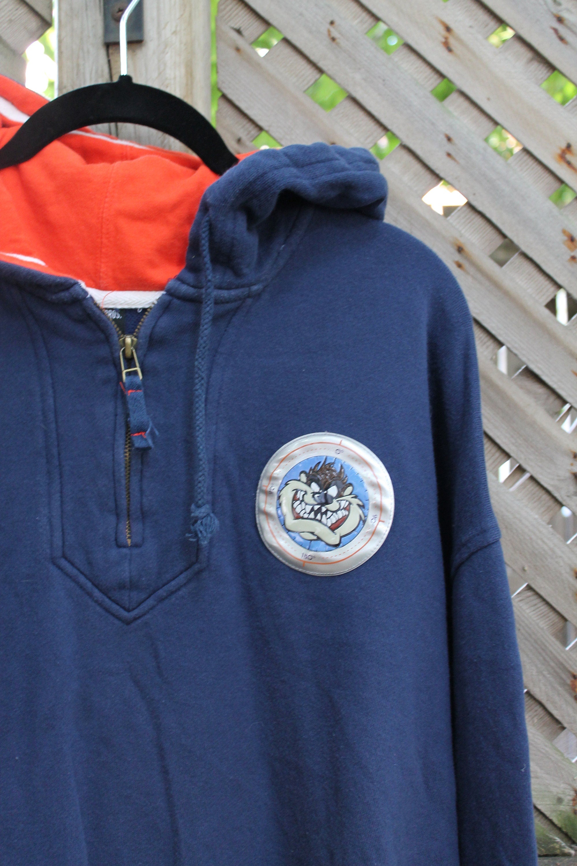 Vintage 1990s Looney Tunes Tzmanian Devil Quarter Zip Hoodie / Warner Bros / Vintage Hoodie / Attitude / 90s Taz