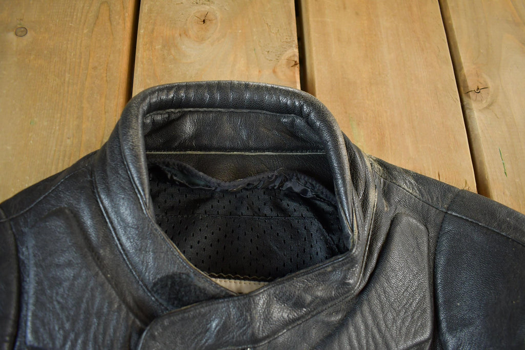 Vintage 1990s Genuine Leather Biker Jacket Padded Sleeve Adult Large