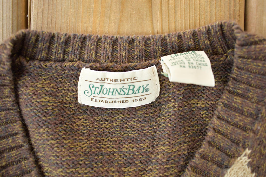 Vintage 1990s St Johns Bay Brown Argyle Knit V Neck Sweater Vest