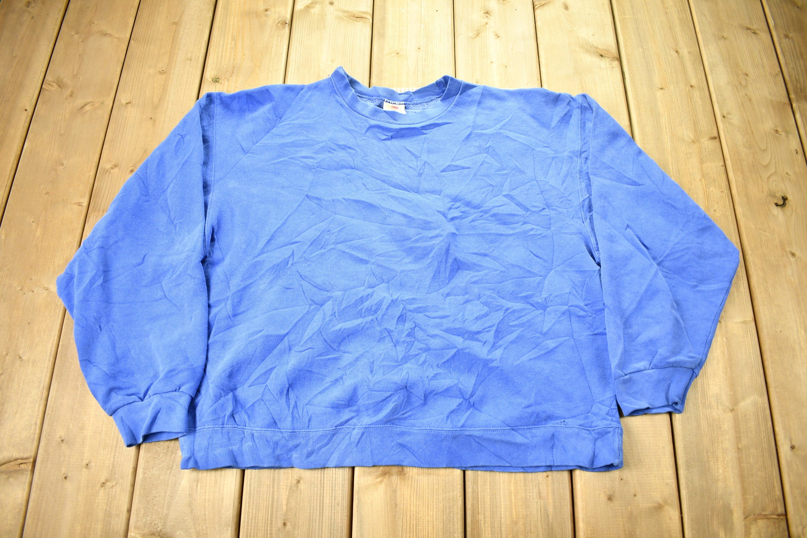 Vintage 1990s Fruit Of The Loom Blue Blank Crewneck Sweatshirt /