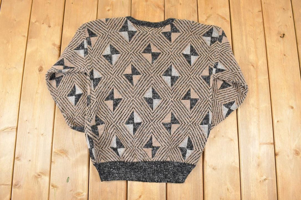 Vintage 1990s Elegant Abstract Knit Crewneck Sweater Mens M