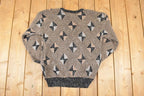 Vintage 1990s Elegant Abstract Knit Crewneck Sweater Mens M