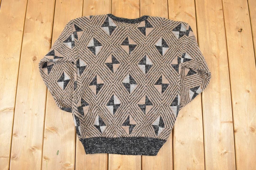 Vintage 1990s Elegant Abstract Knit Crewneck Sweater Mens M / Made In USA / 90s Knitted Sweatshirt / Vintage Preppy Knits