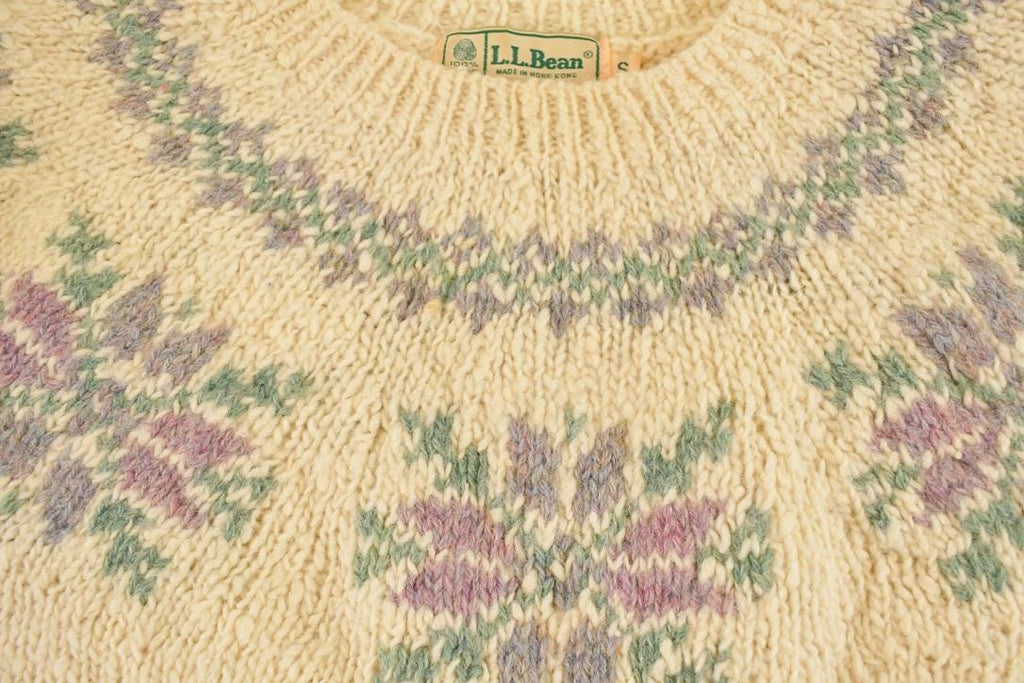 Vintage 1990s LL Bean Wool Knit Crewneck Sweater Women's S / 90's Abstract Pattern 3D Knitted Sweatshirt