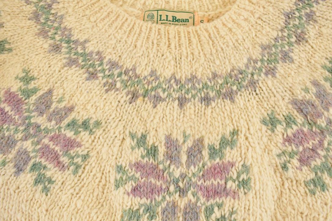 Vintage 1990s LL Bean Wool Knit Crewneck Sweater Women's S / 90's Abstract Pattern 3D Knitted Sweatshirt