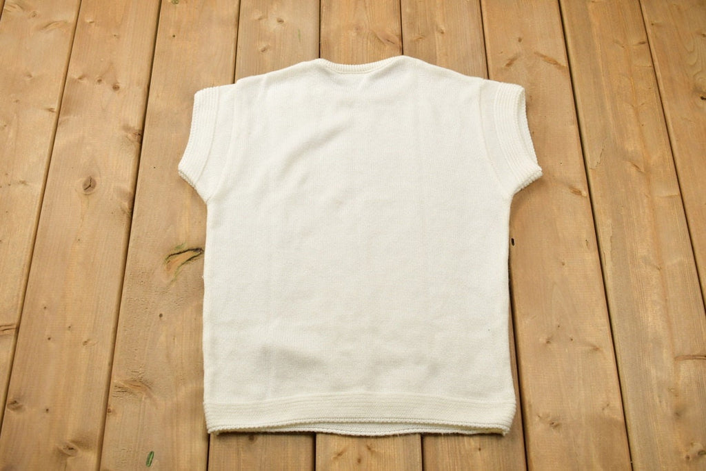Vintage 1990s Womens White Knit Crewneck Sweater Vest