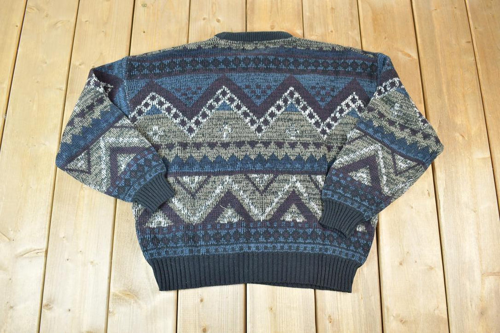 Vintage 1990s Navigator Knit Abstract Pattern Crewneck Sweater Made In 90s Crewneck