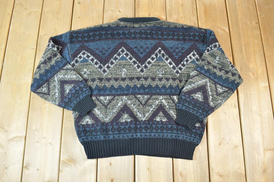 Vintage 1990s Navigator Knit Abstract Pattern Crewneck Sweater Made In 90s Crewneck