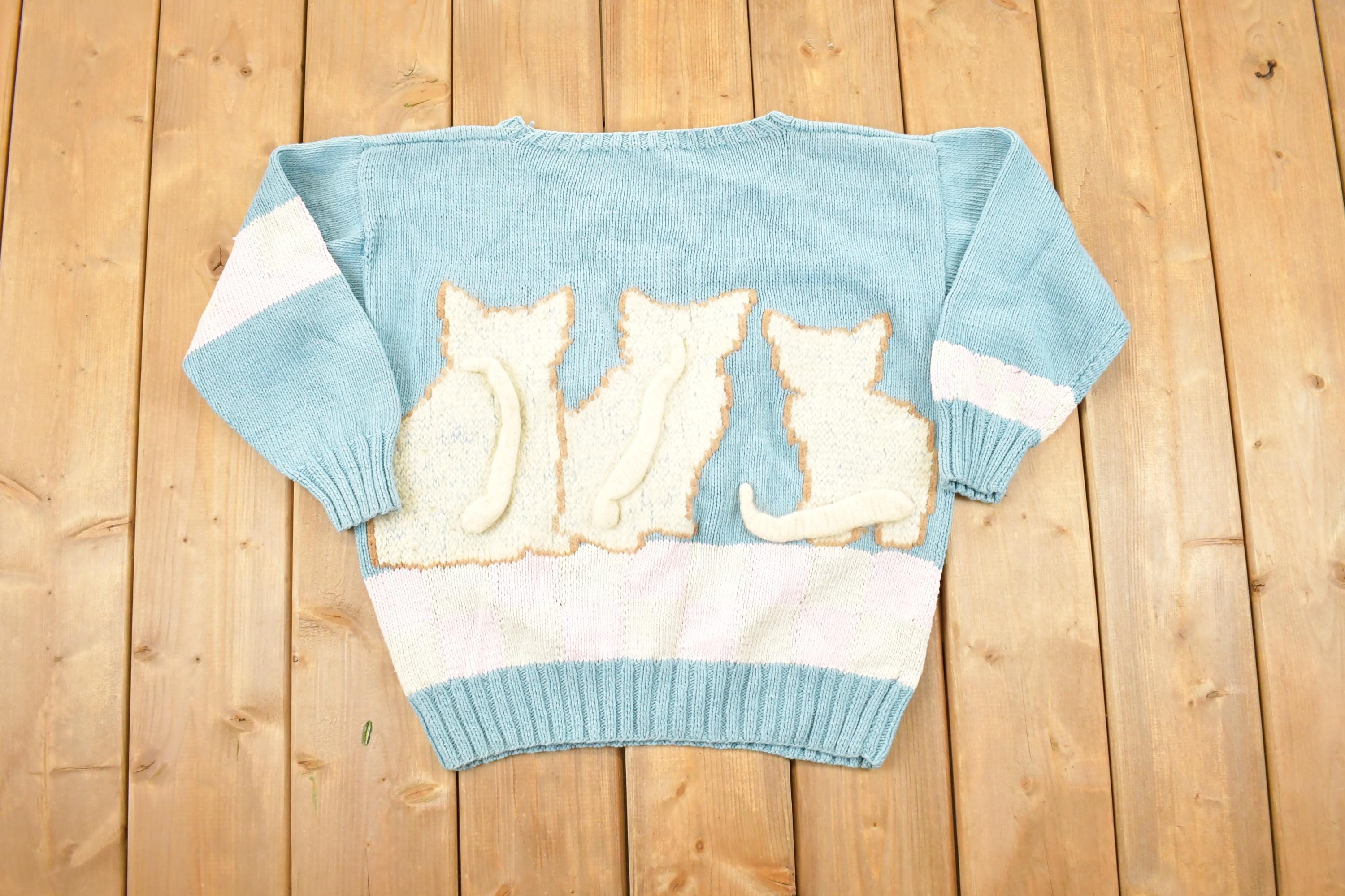 Vintage 1990s Triple Kitty Berek Hand Knit Crewneck Sweater Women's L