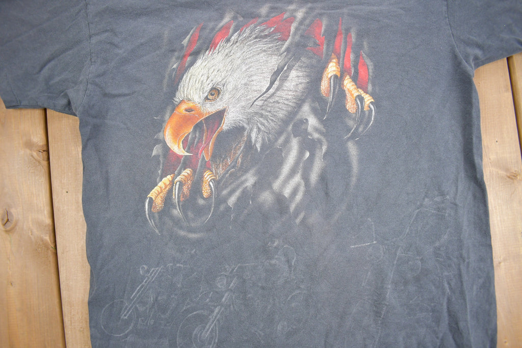 Vintage 1990s American Bald Eagle Graphic Freedom Cycle INC T Shirt