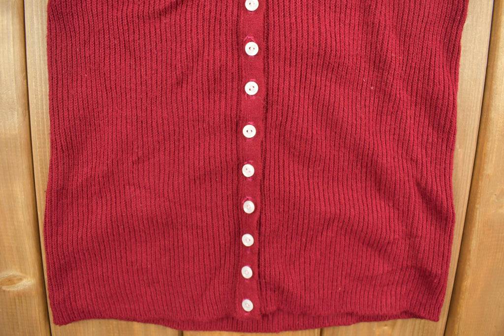 Vintage 1980s Burgundy Knit Button Up Vest