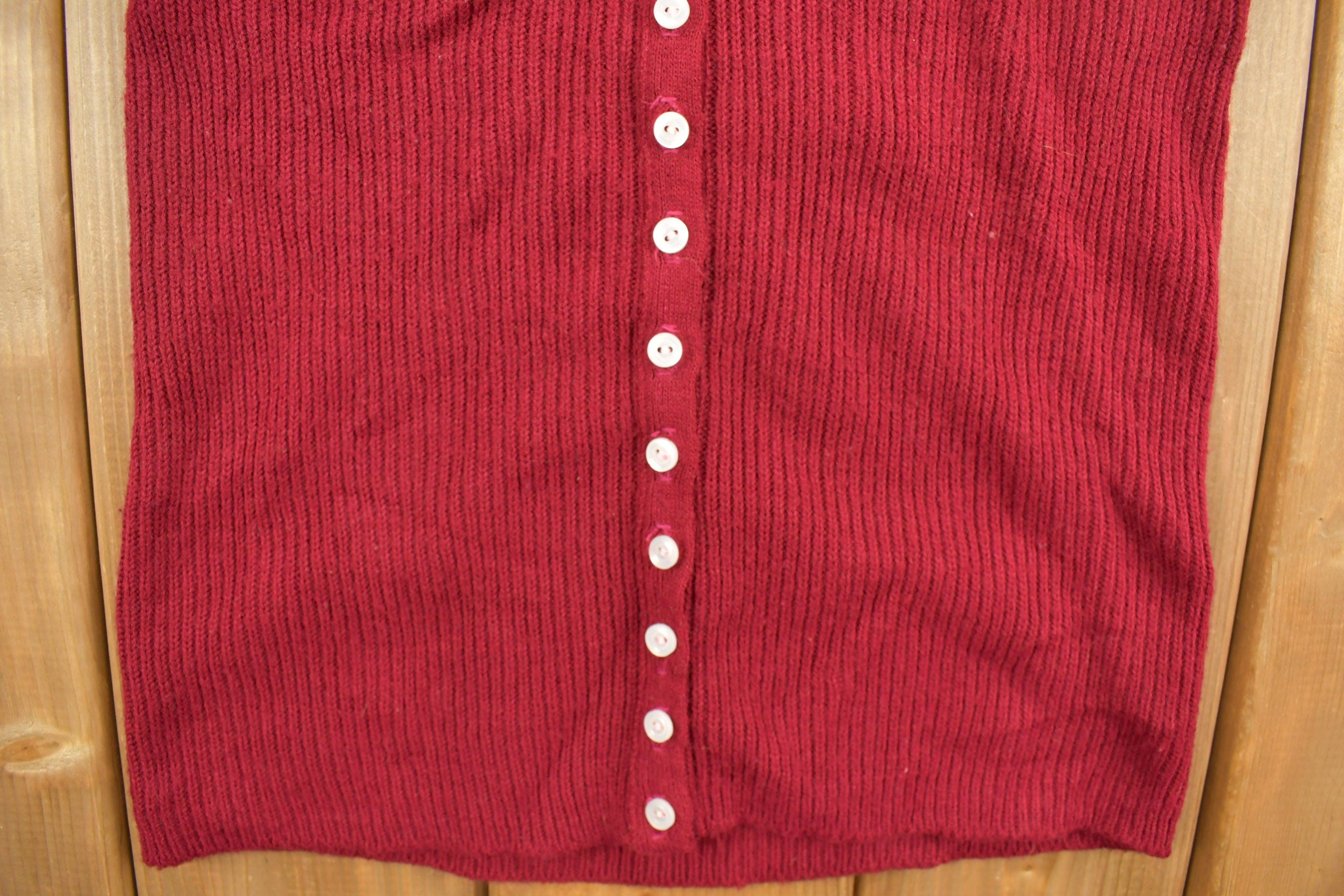 Vintage 1980s Burgundy Knit Button Up Vest