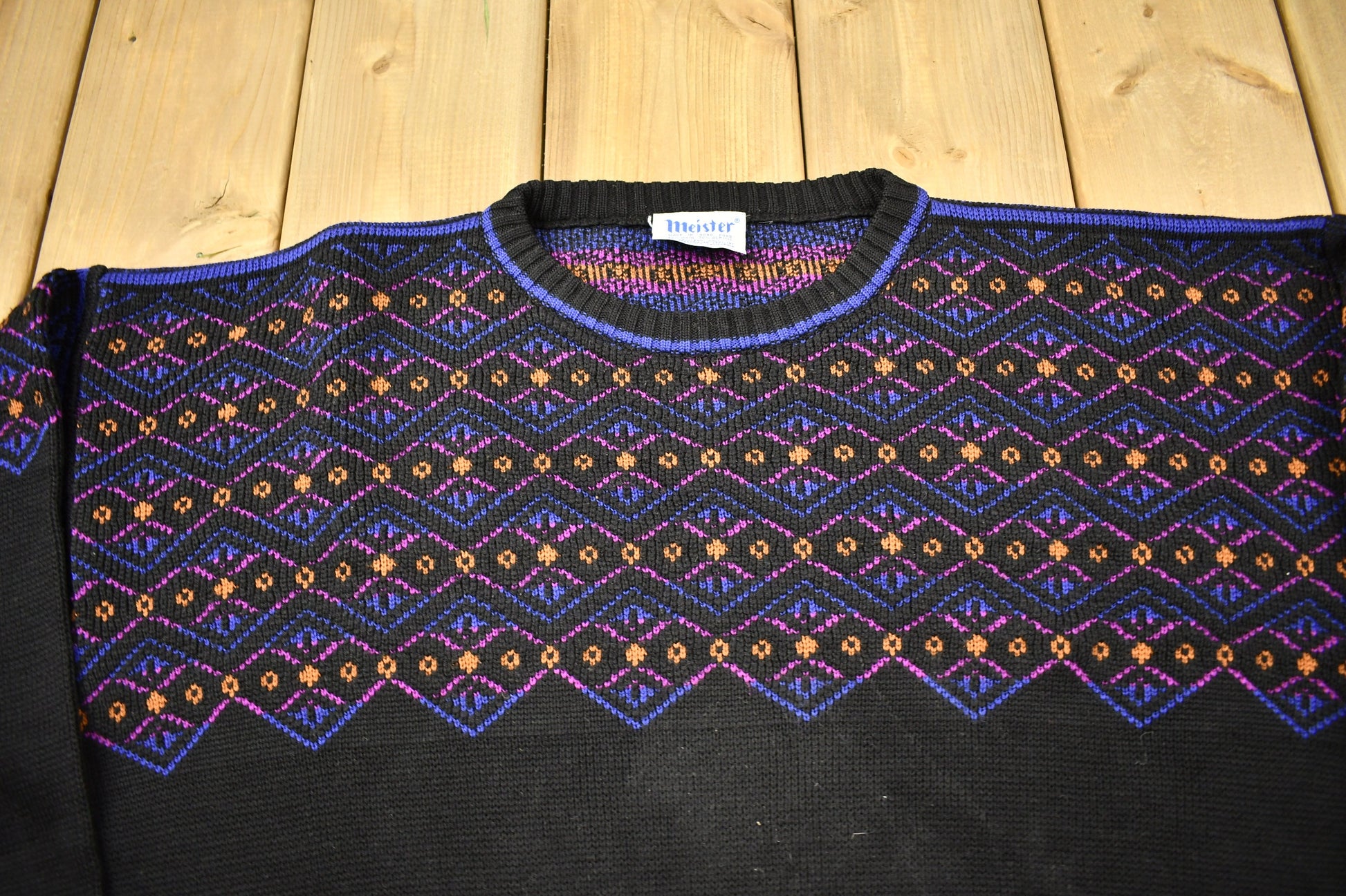 Vintage 1980s Abstract Pattern Meister Knitted Crewneck Sweater