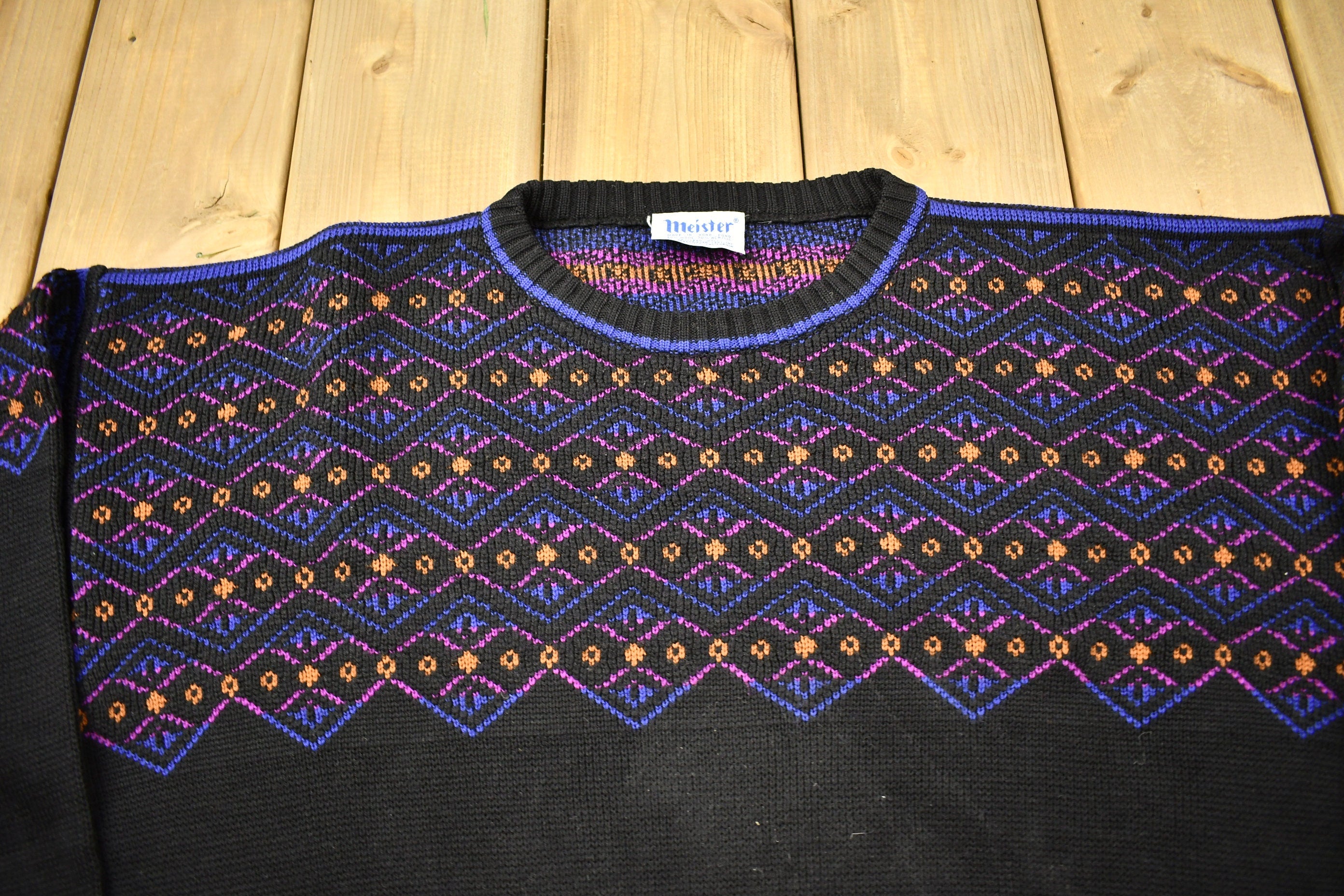 Vintage 1980s Abstract Pattern Meister Knitted Crewneck Sweater