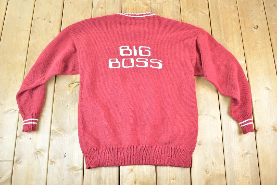 Vintage 1990s SCI Big Boss Knit Abstract Pattern Crewneck Sweater Mens L