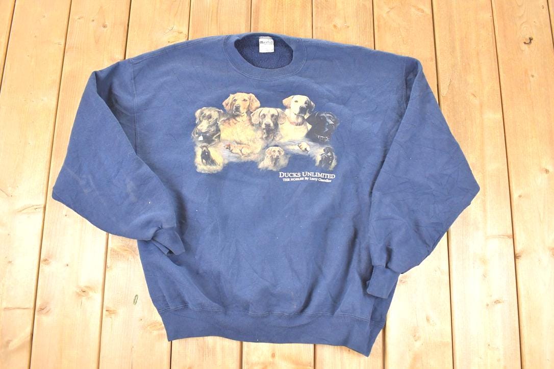 Vintage 1990s Ducks Unlimited Labrador Retriever Dog Gang Crewneck Sweatshirt Men's XL