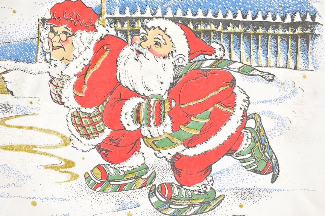 Vintage 1990s Merry Merry Christmas Skating Santa Crewneck Sweatshirt Women's XXL / Made In USA / 90s Xmas Crewneck / Cute Cartoon Holidays