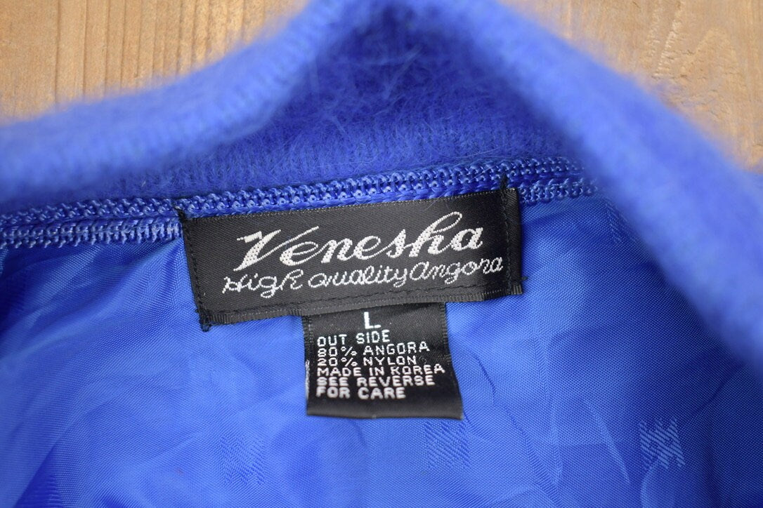Vintage 1990s Blank Blue Wool Cardigan Sweater / Vintage Cardigan / Button Up / True Vintage / Blue Cardigan / Mohair Sweater