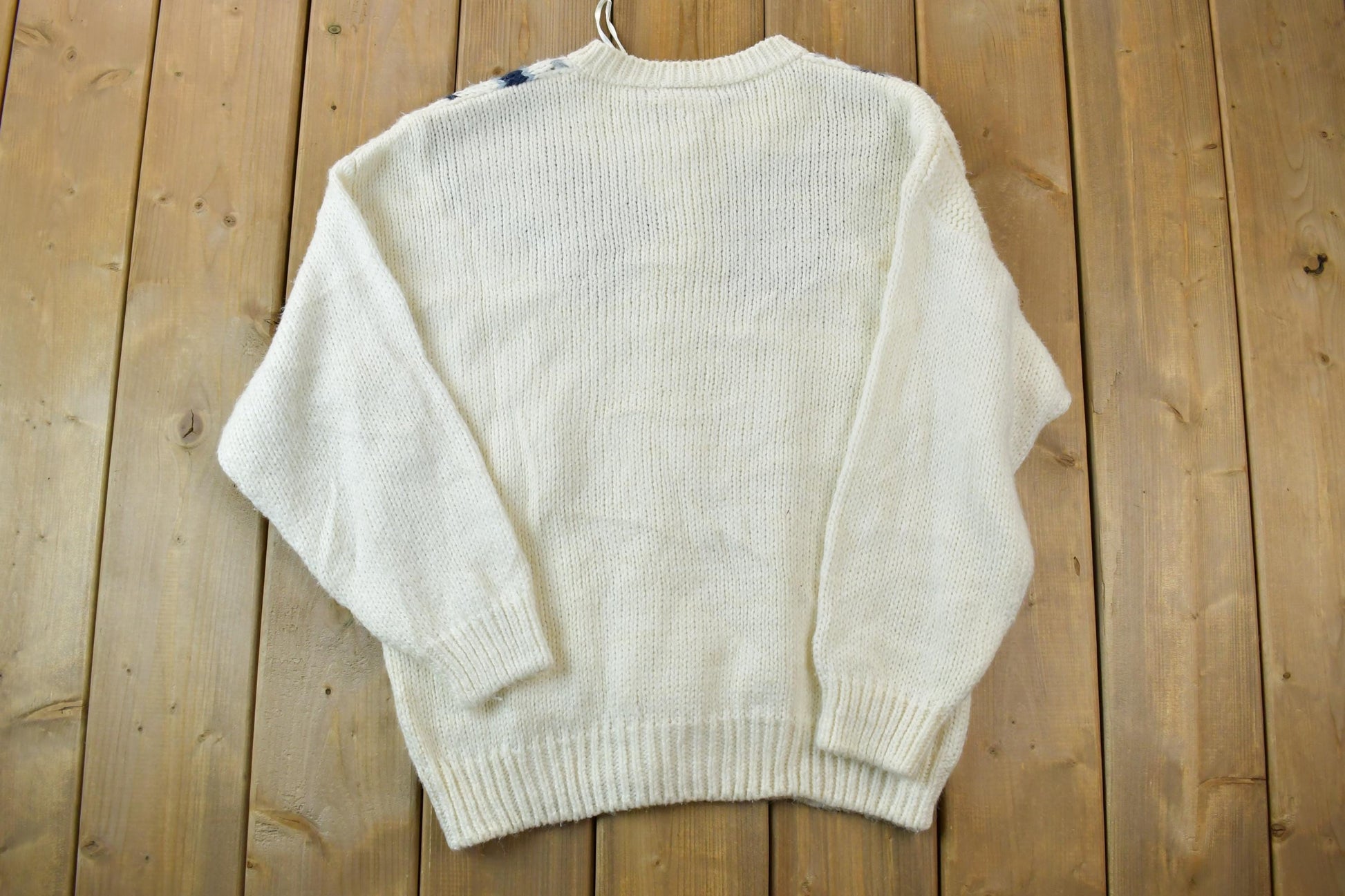 Vintage 1990s Backroad Blues Knitted By Hand Button Up Knit Crewneck Sweater /