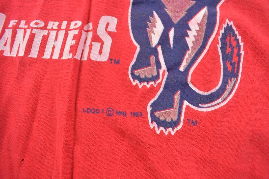 Vintage 1993 Florida Panthers NHL Graphic logo 7 T-Shirt Made IN USA