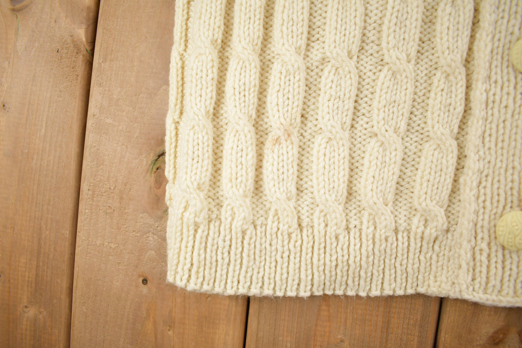 Vintage 1980s Blank 100% Wool Cable Knit Cardigan Sweater