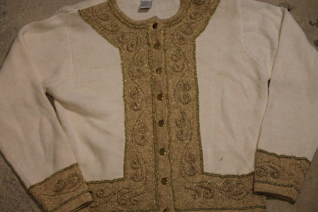 Vintage 1990s 3D Knit Cardigan Sweater /