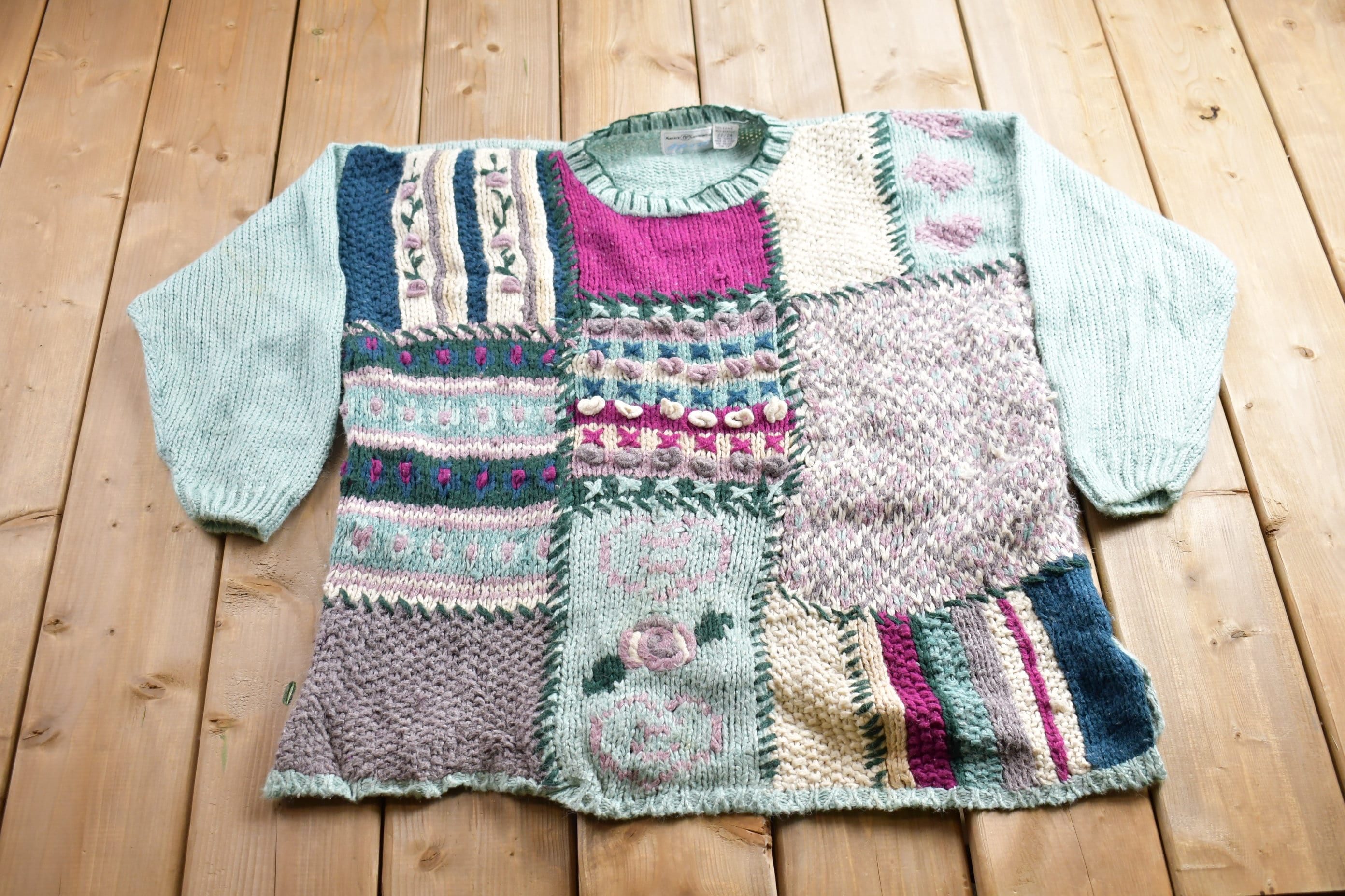 Vintage 1990s Knitted Patchwork Crewneck Sweater
