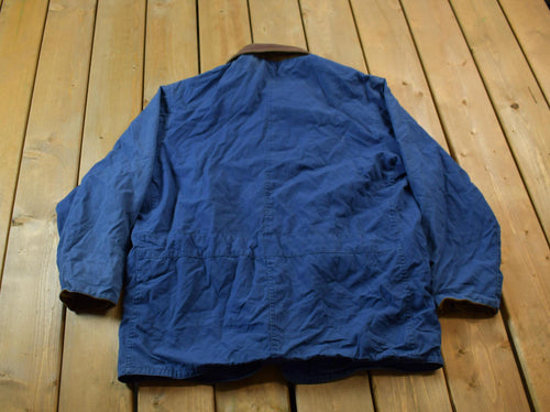 Vintage 1990s Club Room Chore Coat Leather Collar Jacket / Blanket Lined / Streetwear / Vintage Suede Jacket / Suede / Chore Coat