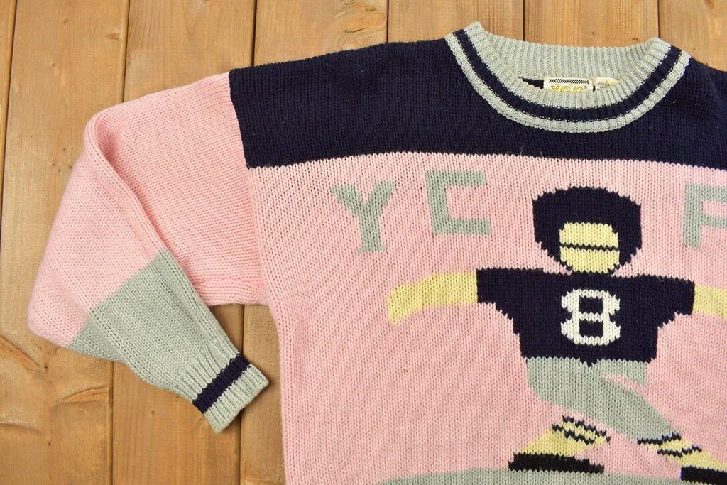 Vintage 1990s Y.C.C. Football Knit Crewneck Sweatshirt