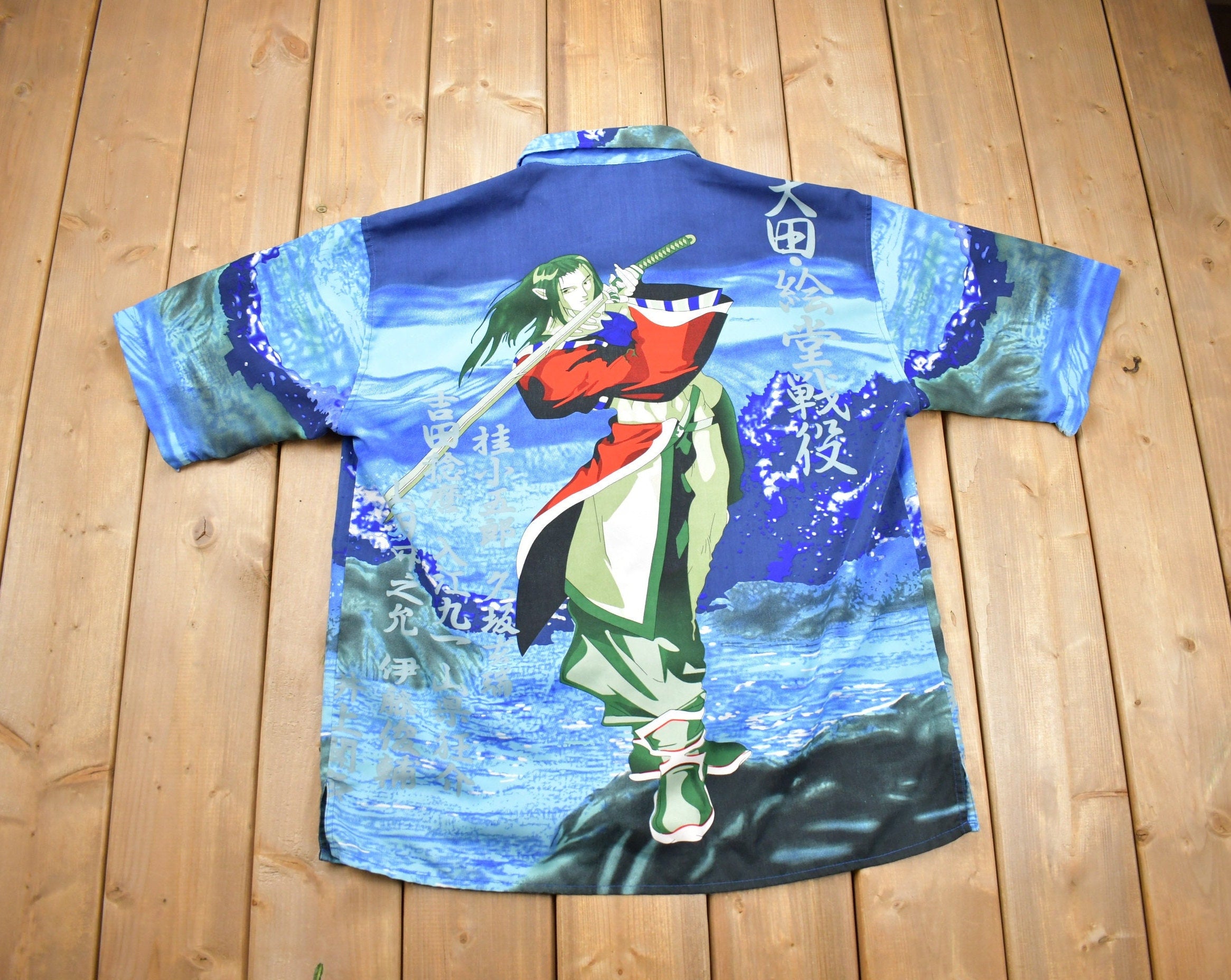 Vintage 2000s Japanese Samurai Abstract Pattern Button Up T-Shirt