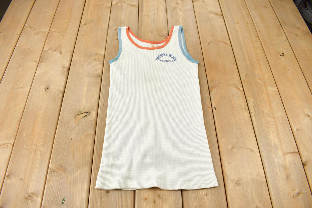 Vintage 1970s Daytona Beach Florida Thermal Tank Top Souvenir Travel Shirt Made In USA