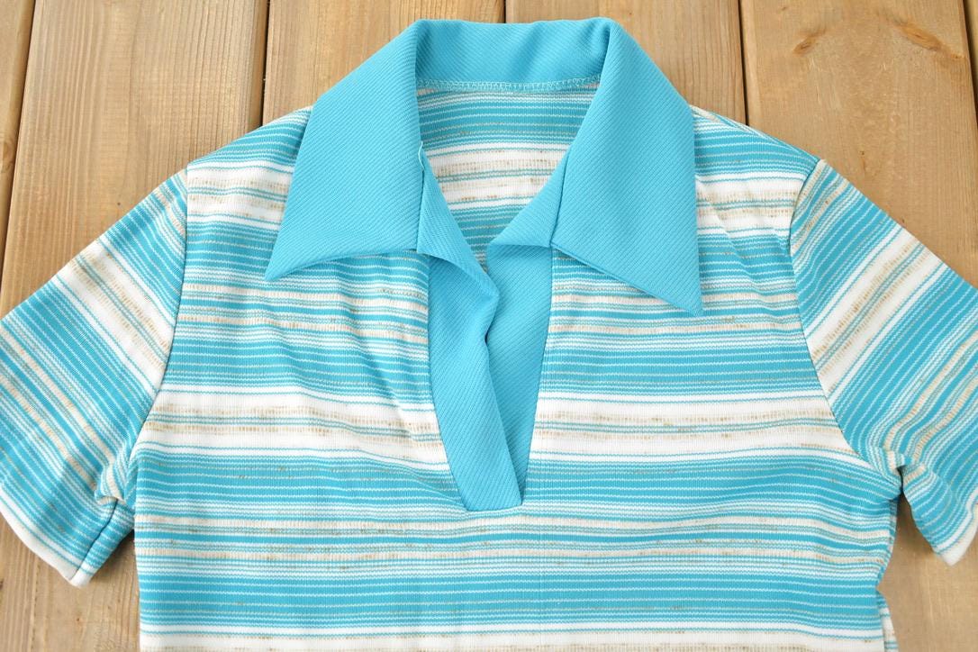 Vintage 1970s Blue Striped Polo Shirt