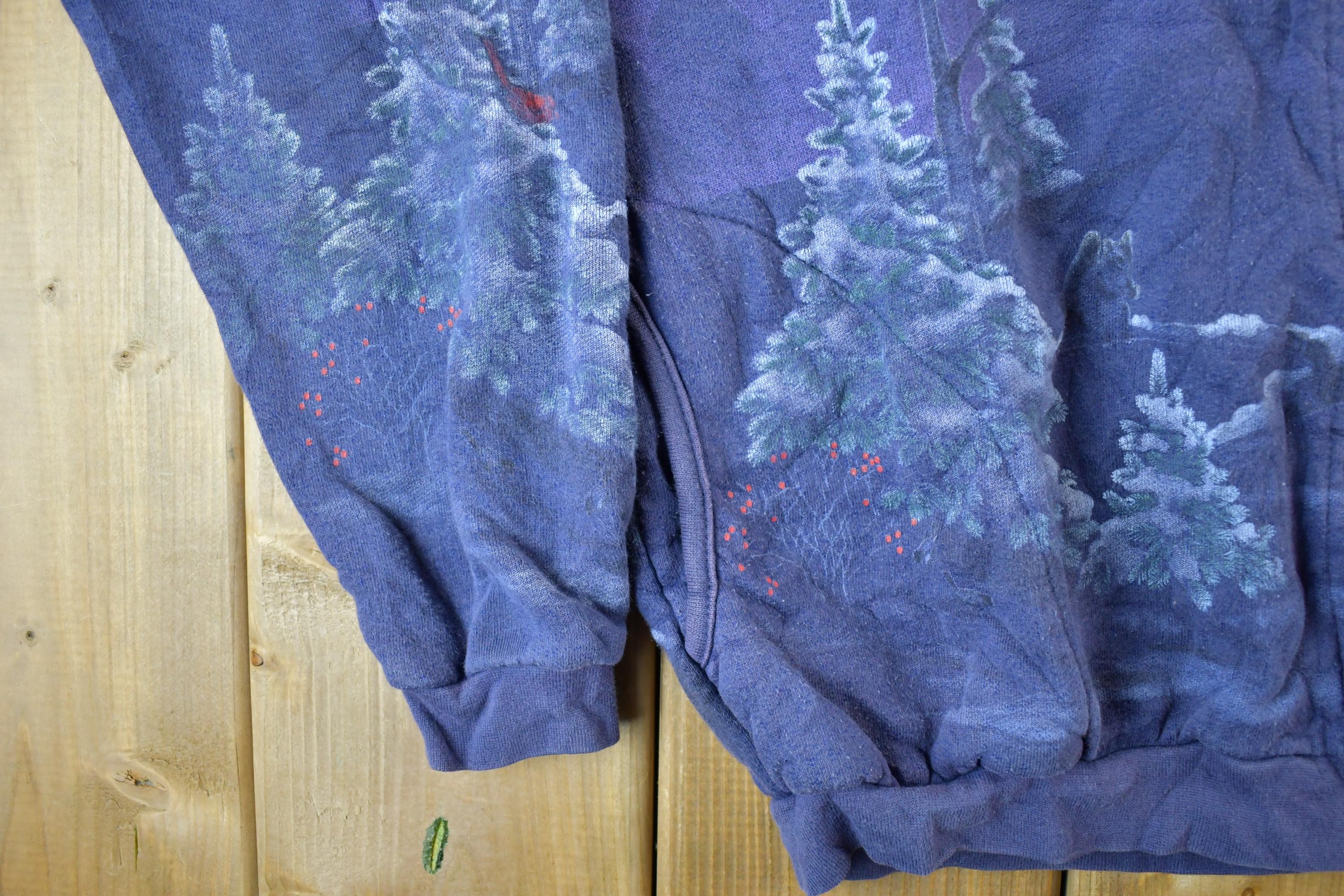 Vintage 1990s Forest Nature Landscape Graphic Cardigan Sweatshirt Women's Medium