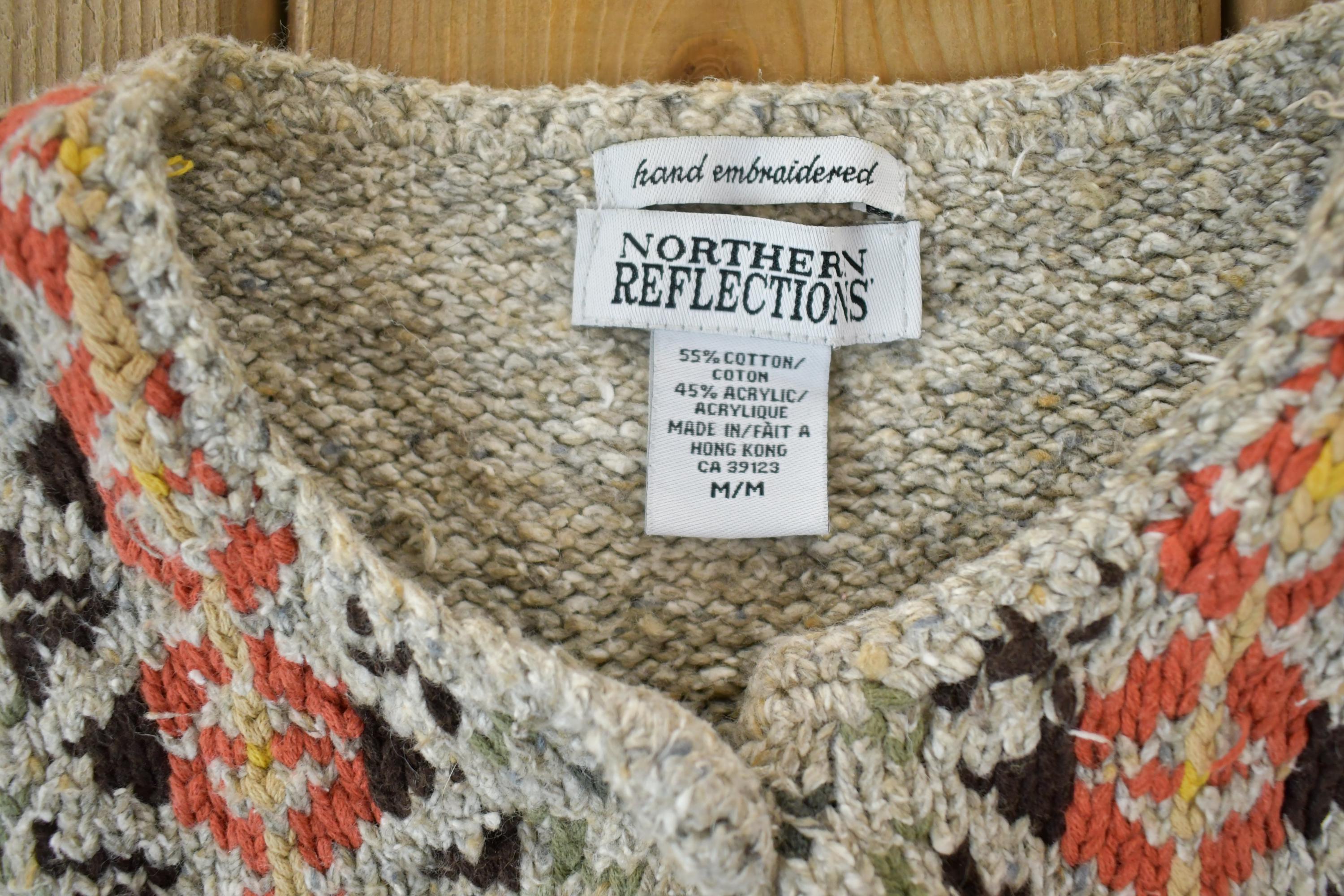 Vintage 1990s Northern Reflections 3D Colored Cable Knit Button Up Crewneck Sweater