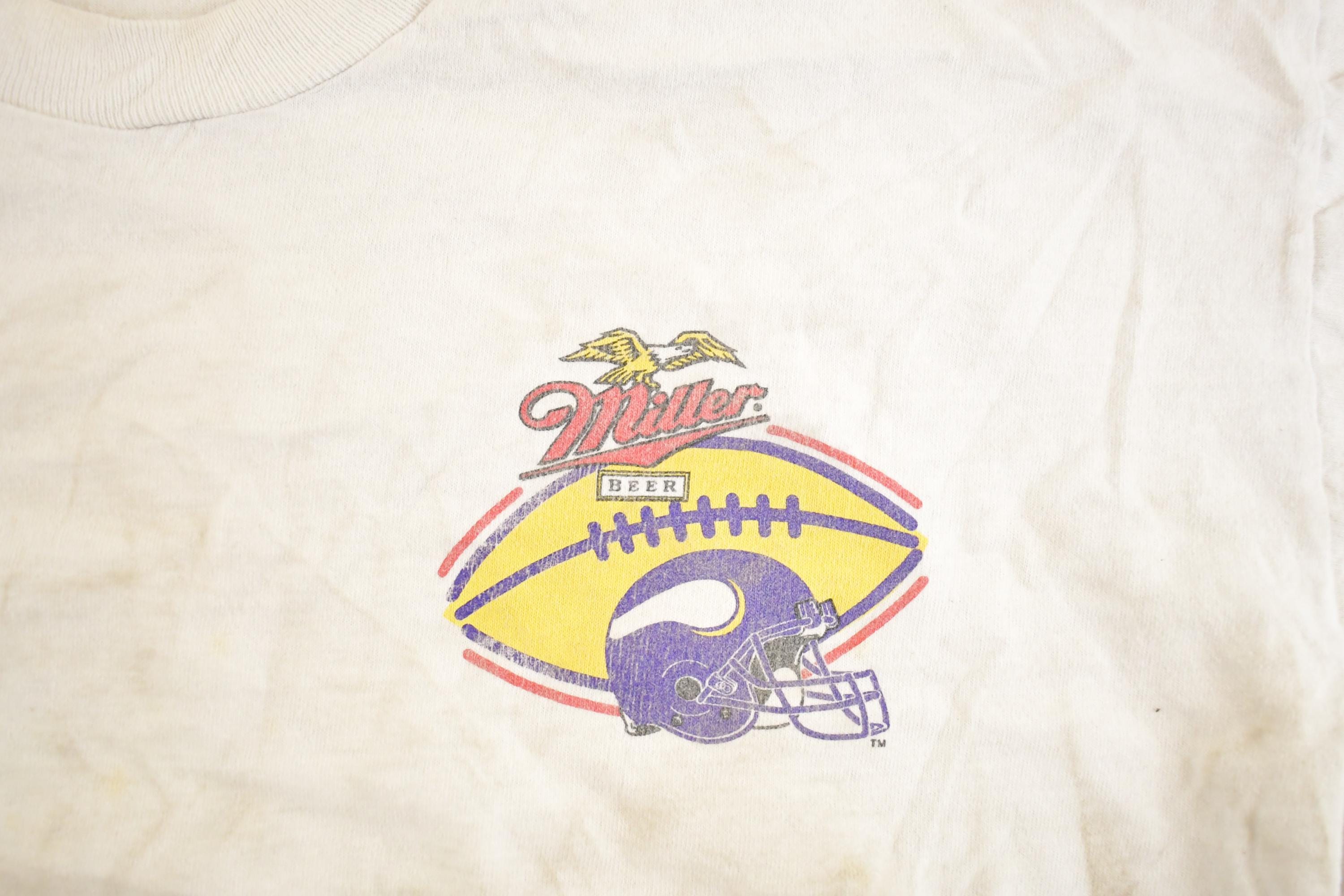 Vintage 1990's Minnesota Vikings Miller Lite NFL T Shirt Men's L / Football Fan Apparel / 1990s Sportswear / Single Stitch Tee