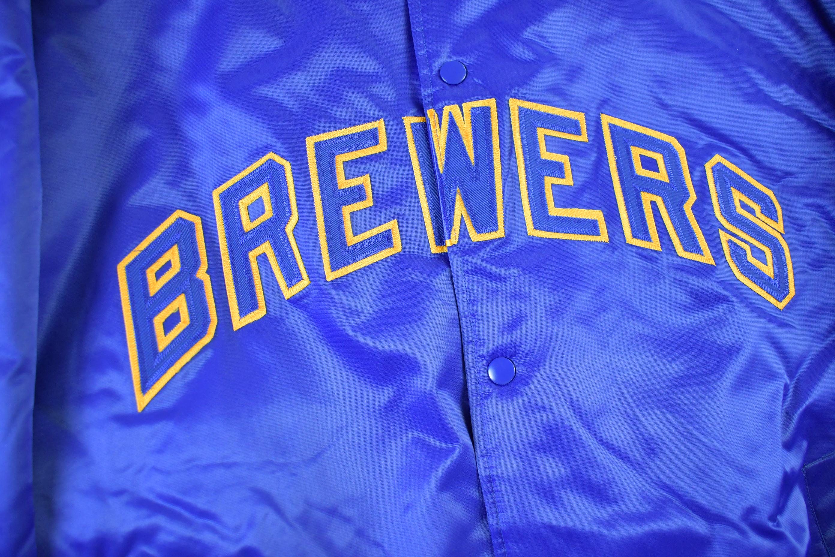 Vintage 2000s Milwaukee Brewers Cooperstown MLB Baseball Embroidered Snap Button Satin Bomber Jacket Mens 3XL