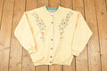 Vintage 1990s Northern Reflections Floral Graphic Print Button Up Double Collar Crewneck Sweatshirt Womens L