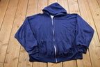 Vintage 1990s Blank Blue Thermal Lined Zip Up Hoodie