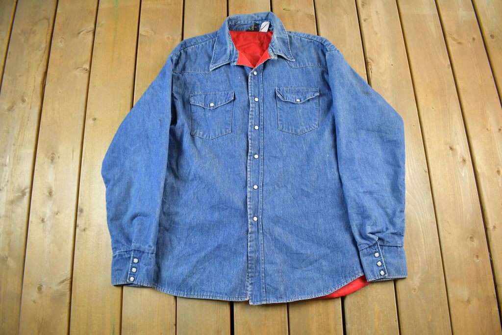 Vintage 1990s Prentis Lined Denim South Western Style Pearl Snap Button Up Men's XL