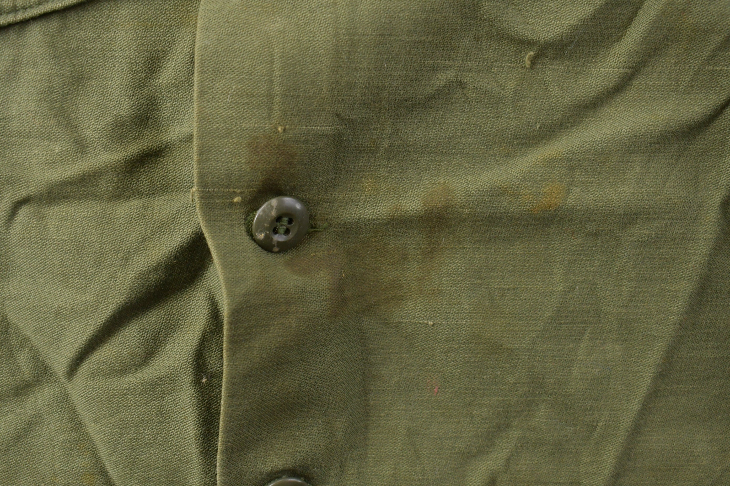 Vintage 1970s Army Military Green Button Up Shirt