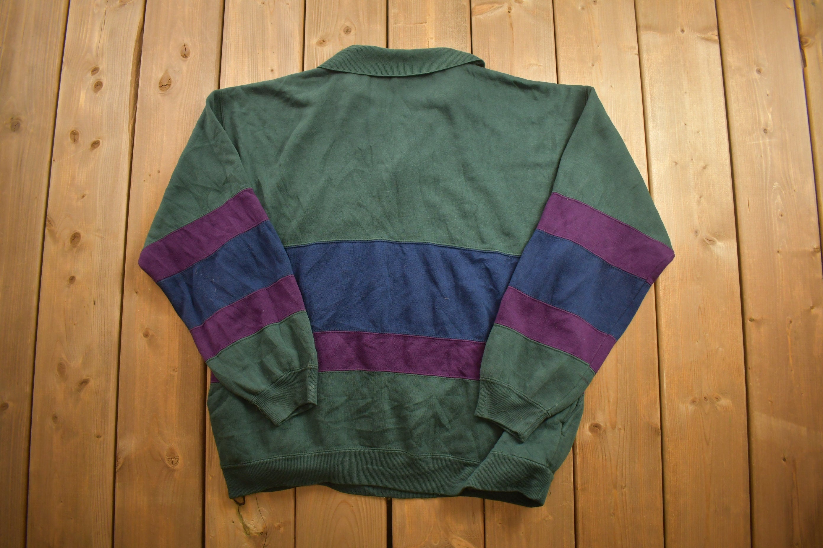 Vintage 1990s Athletic Works Striped Collard Sweatshirt