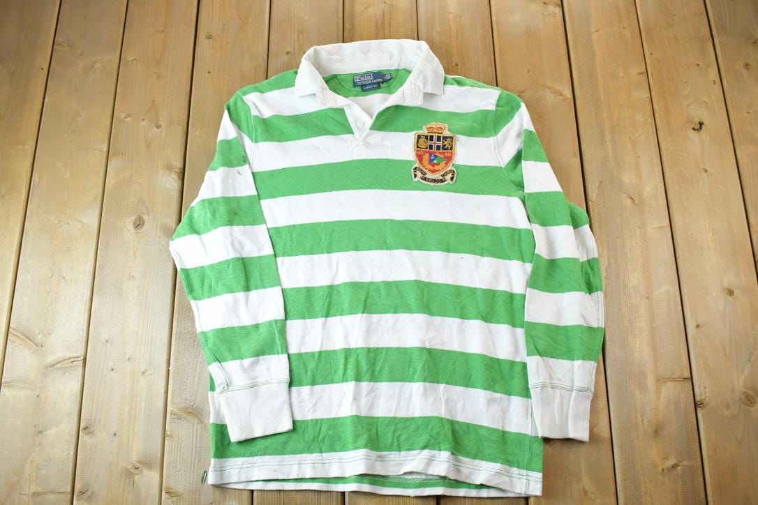 Vintage 1990s Polo By Ralph Lauren Rugby Style Striped Button Up Shirt