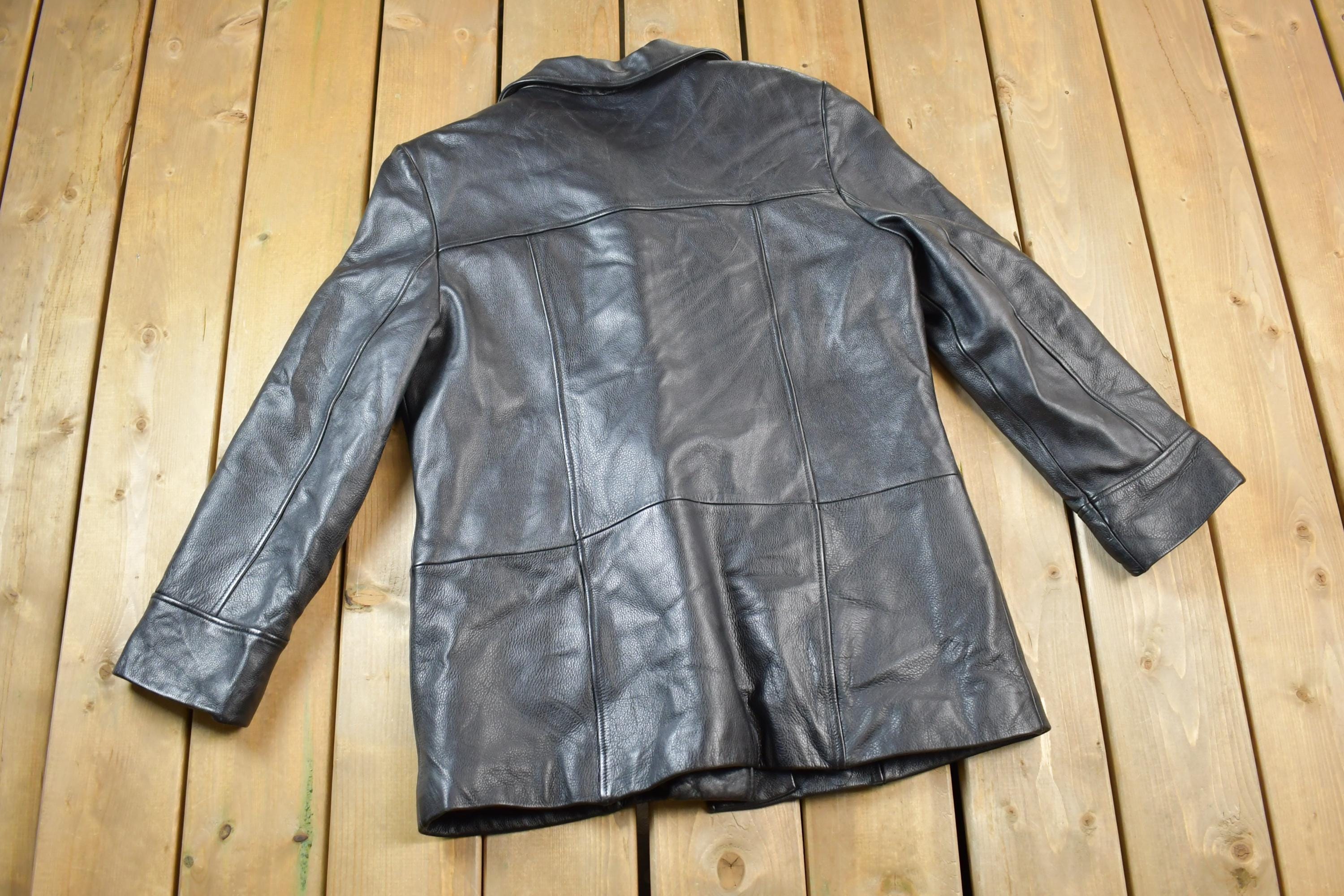 Vintage 1990s Danier Mens Full Length Heavy Leather Coat