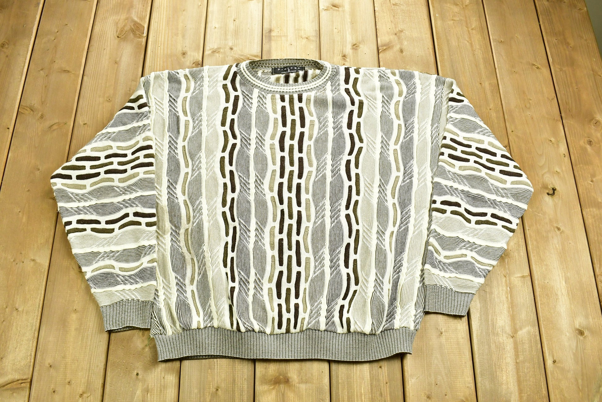 Vintage 1990's 3D Cable Knit Sweater / Protégé / / Vintage 90s Crewneck / Abstract Patterns / Knit Crewneck / Streetwear / Cozy