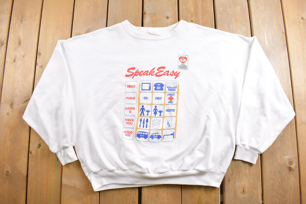 Vintage 1980s Heart and Stroke Foundation Speak Easy Graphic Crewneck Sweatshirt