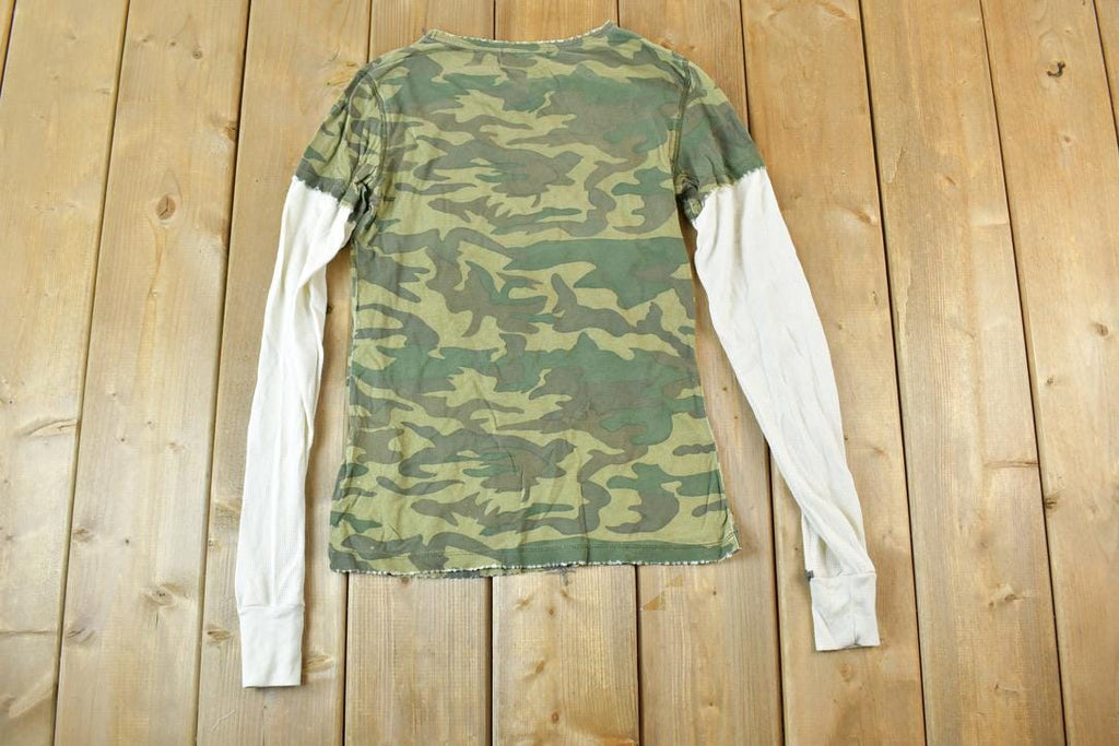 Women Vintage Vigoss Y2K Camo Thermal Sleeve T-Shirt